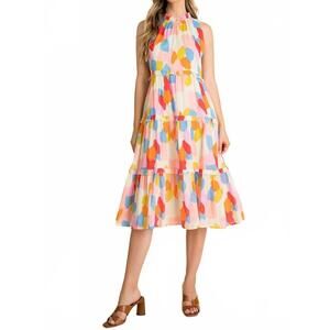 NEW THML spotted tiered midi dress in cream multi color
